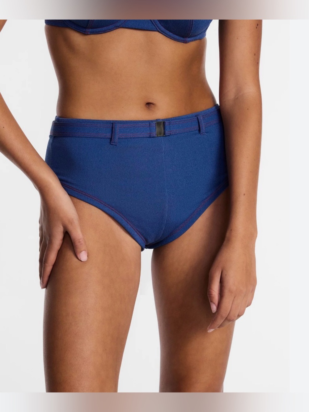 Kacey Lee blue bikini bottoms high-waisted with decorative belt sizes L, XXL
